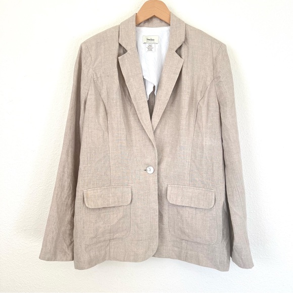 Neiman Marcus Relaxed Fit Khaki Tan Linen Blazer Size Large - Picture 2 of 11